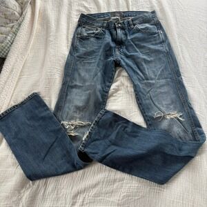 Wrangler Jeans Distressed Cotton Blue Straight Leg Mid Rise Denim Casual 31